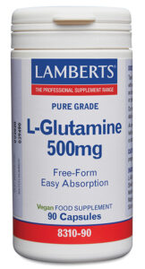 L-Glutamina 500 mg. Pura. Aminoácido no esencial con 90 cápsulas Lamberts