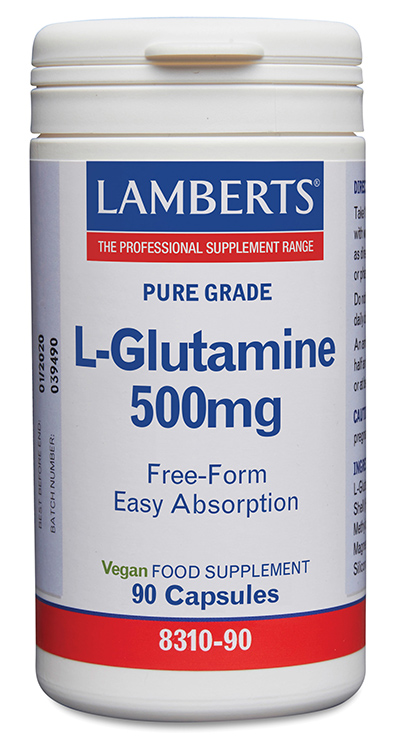 L-Glutamina 500 mg. Pura. Aminoácido no esencial con 90 cápsulas Lamberts
