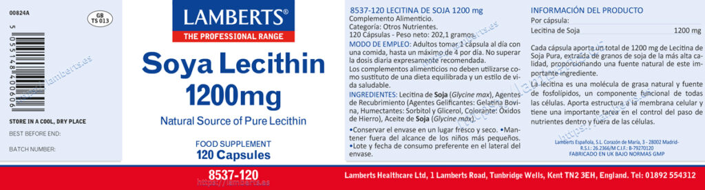 Etiqueta prospecto de la Lecitina de Soja 1200 mg Lamberts