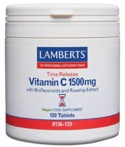 Vitamina C 1500 mg. Liberación Sostenida con Bioflavonoides y Escaramujo 120 tabletas Lamberts