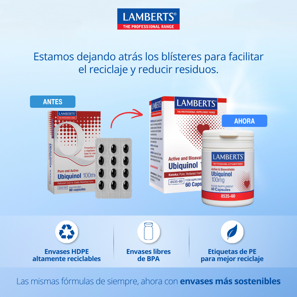 Cambio de blister a bote para ayuda reciclaje, Lamberts. 8535