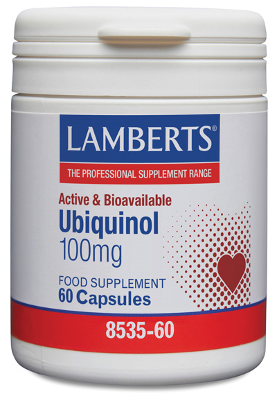 Ubiquinol 100 mg es la forma activa reducida de la Coenzima Q10 Lamberts, bote interior