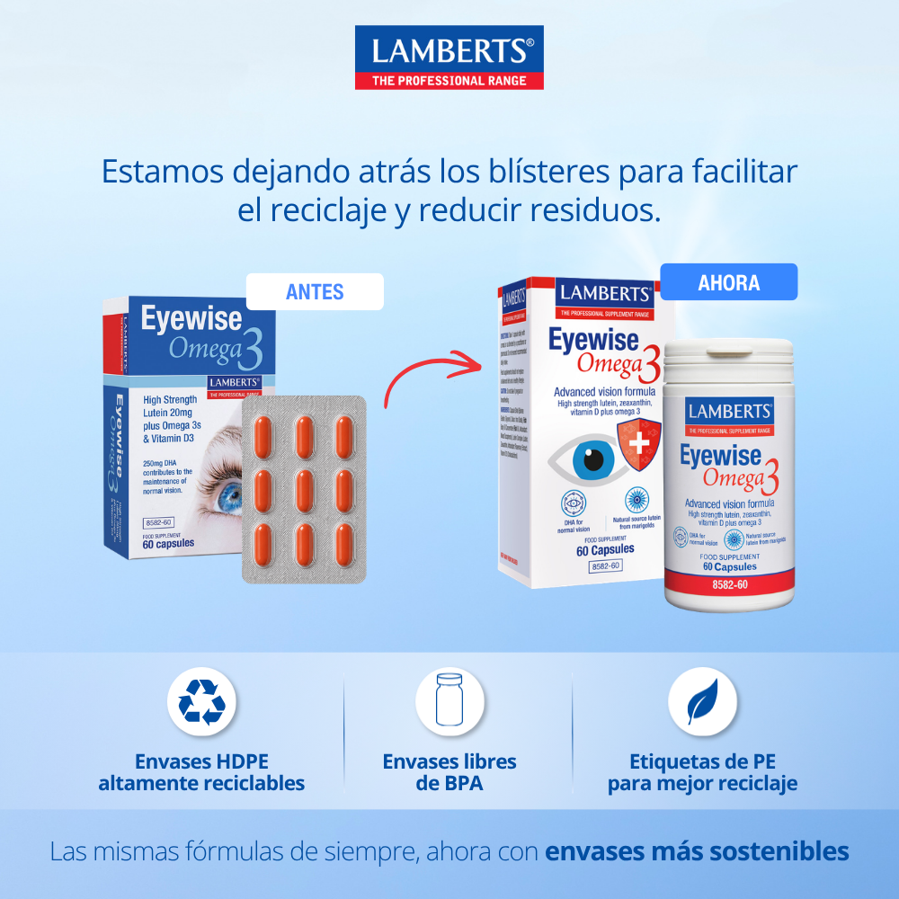 Cambio de blister a bote para ayuda reciclaje, Lamberts.8582