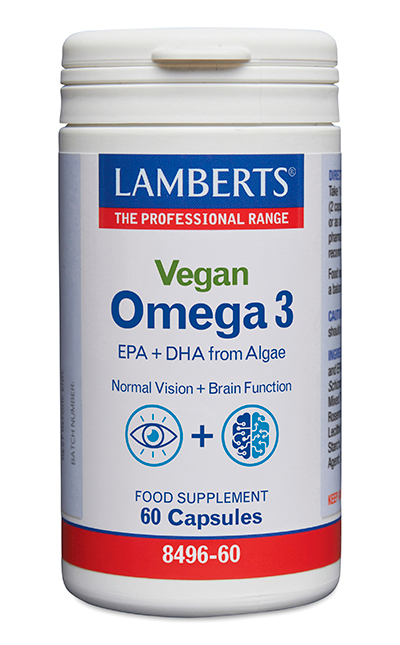 Omega 3 vegano Lamberts, 60 cápsulas.